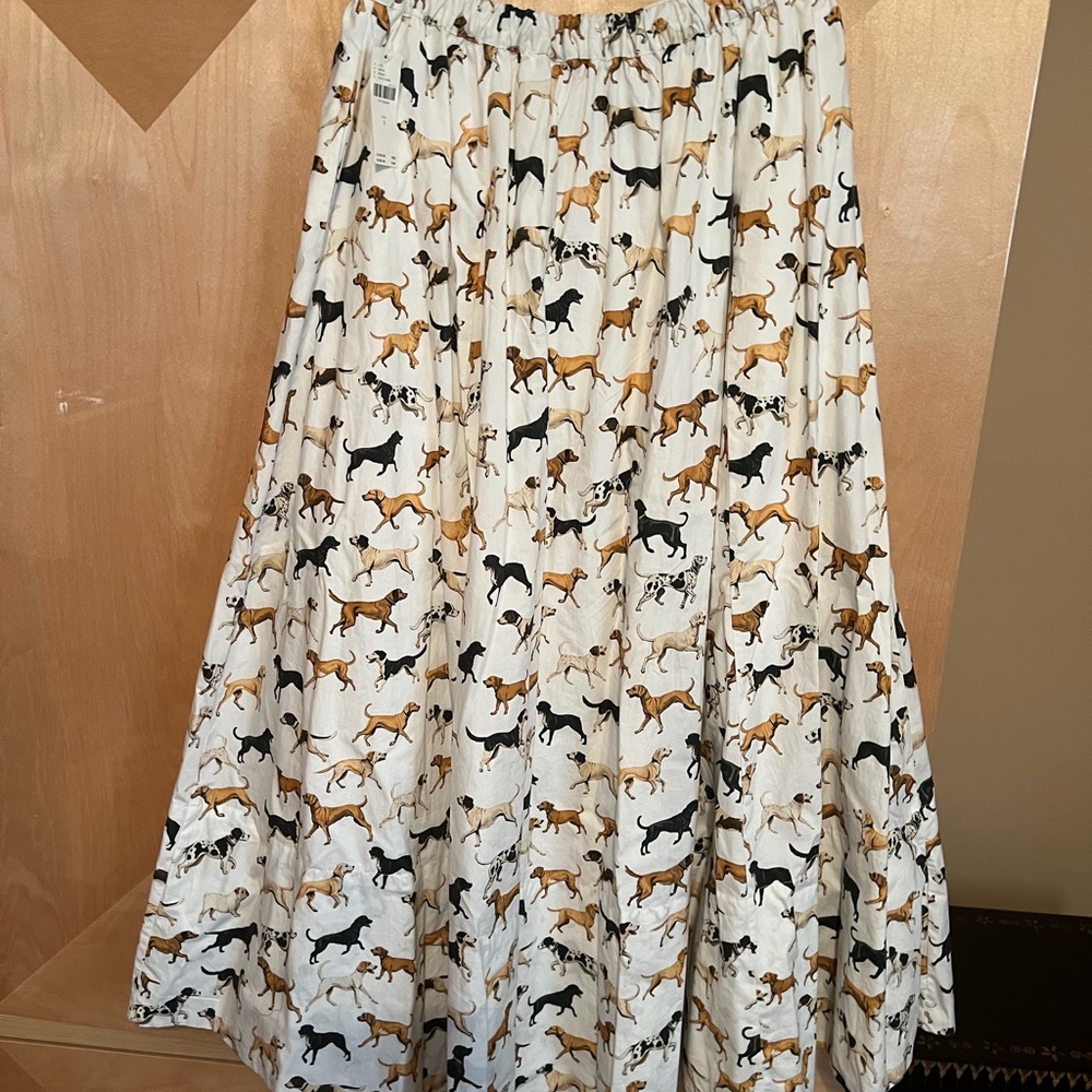 Anthropologie Cream Maxi Skirt with Black and Brown Dog Print - Size S, NWT - Picture 2 of 3
